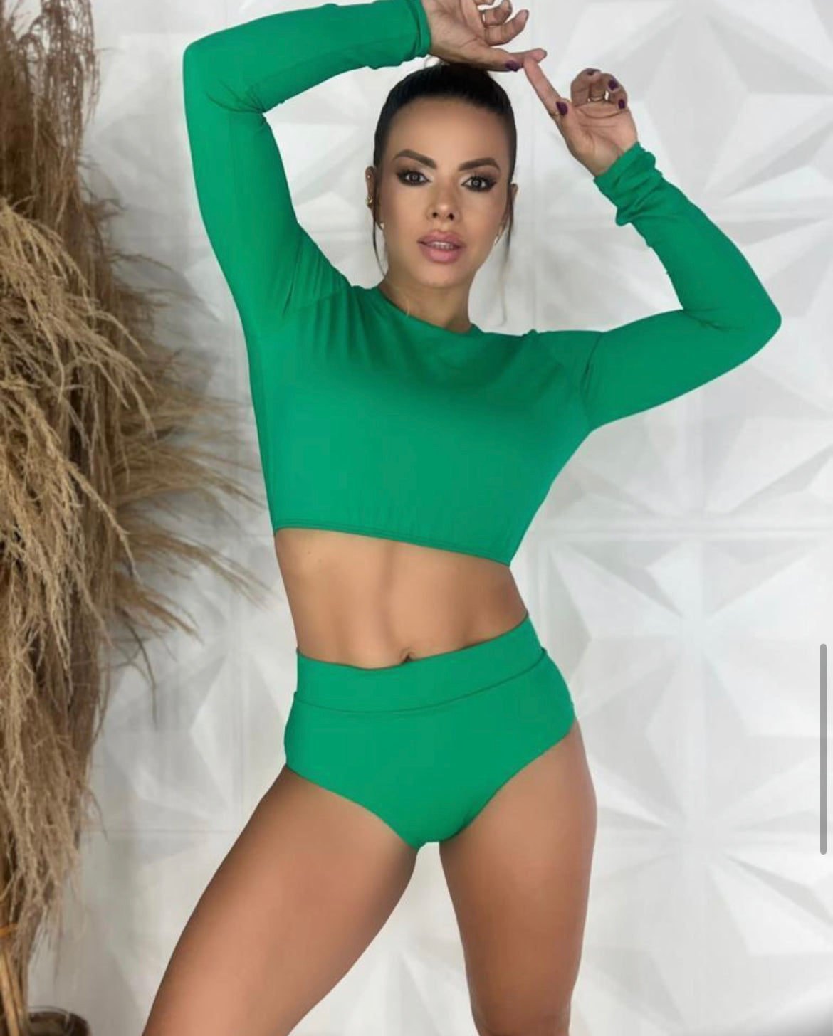 2P Green Long Sleeve High Waisted Bikini